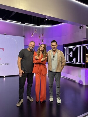 'Shop ET' Host Brooke Burke on the set of 'Entertainment Tonight' with Knocking Co-Founder and COO, Brian Meehan, and Emmy-nominated actor and Executive Producer, Ricky Paull Goldin, of Knocking's Hustle Team.