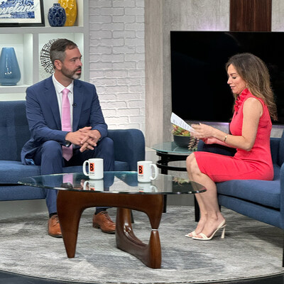 FOX8's Natalie Herbick (right) interviews Dr. Daniel Yoho, a plastic and reconstructive surgeon at Crystal Clinic Plastic Surgeons, regarding implant-based breast reconstruction.