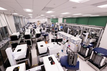 Recursion's automated High Throughput Screening laboratory at its headquarters in Salt Lake City conducts up to 2.2 million experiments weekly.