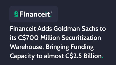 Financeit Adds Goldman Sachs to its C$700 Million Securitization Warehouse (CNW Group/Financeit)