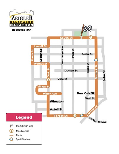 2025 5K Course for the Zeigler Kalamazoo Marathon