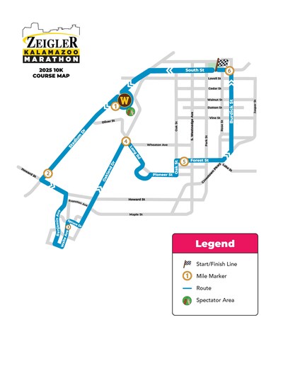 2025 10K Course for the Zeigler Kalamazoo Marathon