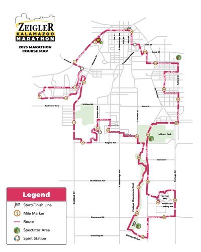 2025 Full Marathon Course for the Zeigler Kalamazoo Marathon