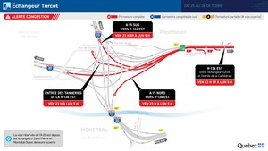 Fermeture complète de l'autoroute Ville-Marie en direction est entre l'échangeur Turcot et le centre-ville du 25 au 28 octobre 2024