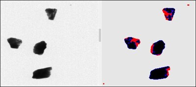 Figure 2 – Images of X-Ray ore sorting process from Tomra for Power Metals Corp. Dark zones indicate high density/grade pollucite ore containing cesium oxide (CNW Group/Power Metals Corp.)