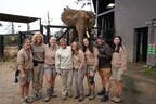 Oakland Zoo’s dedicated Elephant Barn staff saying farewell to Osh; Photo Credit Oakland Zoo