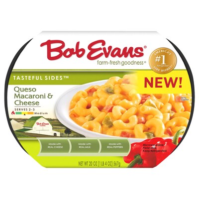 Bob Evans Queso Macaroni & Cheese features a rich queso flavor, hints of spice and fresh green and red peppers to bring bold, authentic flavors to any table or social gathering.