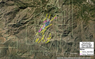 FIGURE 1 - TAHUEHUETO MODELED AND PROSPECTIVE VEINS (CNW Group/Luca Mining Corp.)