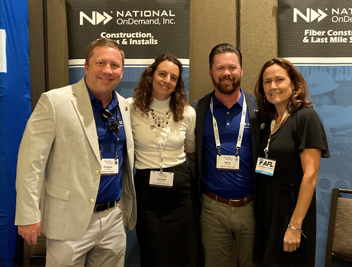 Pictured from left: Douglas Boteler (CEO, National OnDemand), Jennifer Vassil (Director of Membership, Fiber Broadband Association), Wade Boteler (Director of Business Development, National OnDemand), and Kim Rickard (Manager, Membership Outreach & Engagement, Fiber Broadband Association) at the 2024 VMDABC Rural Fiber Expo on September 11, 2024. The VMDABC is dedicated to expanding high-quality broadband access to unserved communities in rural Virginia, Maryland, and Delaware.