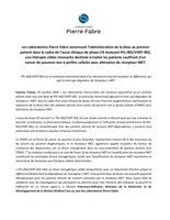 Les Laboratoires Pierre Fabre annoncent l’administration de la dose au premier
patient dans le cadre de l’essai clinique de phase I/II évaluant PFL-002/VERT-002,
une thérapie ciblée innovante destinée à traiter les patients souffrant d'un
cancer du poumon non à petites cellules avec altération du récepteur MET.