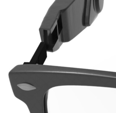 A Lucyd smart eyewear prototype with a quick-disconnect hinge. Image courtesy Innovative Eyewear, Inc.