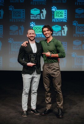 Justin Baldoni (RIGHT) unveiled the short film A Dog Can Make a Difference as the winner of the new “Service Dog Salute” category at the 9th Annual NY Dog Film Festival presented by Dog Chow. The film by Spencer Matches (LEFT) explores the impact of PTSD on veterans and their families and the healing they’ve found with the help of their service dog.