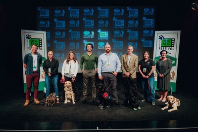 Justin Baldoni (FOURTH from left) participates in a panel about the crucial role of PTSD service dogs for veterans at the 9th NY Dog Film Festival presented by Dog Chow.