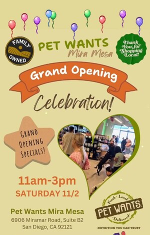 Pet Wants Mira Mesa Announces Grand Opening of New Pet Food Store in San Diego