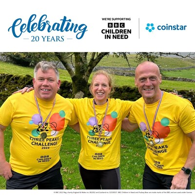 From left to right, the Coinstar team that participated in BBC Children in Needs 2024 Three Peaks Challenge - Kevin Parks, International Deployment Manager; Sarah Chappell, Business Development Manager; Nick Metcalfe, Field Technician.