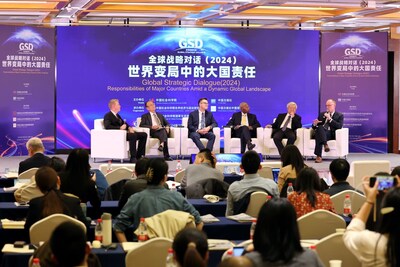 Speakers share their insights at the forum Global Strategic Dialogue 2024: Responsibilities of Major Countries Amid a Dynamic Global Landscape, jointly hosted by the Chinese Academy of Social Sciences and China Daily in Beijing on Thursday.  Photo by Wang Zhuangfei/China Daily (PRNewsfoto/China Daily)