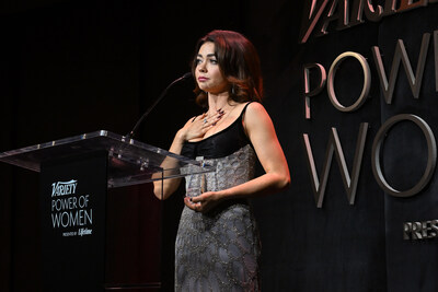 Sarah Hyland receives the first-ever Variety Courage Award presented by Purina at the Variety Power of Women Los Angeles event presented by Lifetime on October 24, 2024.