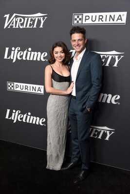 Sarah Hyland and Wells Adams at the Variety Power of Women Los Angeles event presented by Lifetime where Sarah received the first-ever Variety Courage Award presented by Purina.