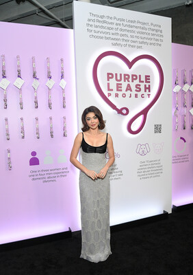 Sarah Hyland receives the first-ever Variety Courage Award presented by Purina at the Variety Power of Women Los Angeles event presented by Lifetime on October 24, 2024. At the event, Purina and nonprofit RedRover collected messages of hope for domestic abuse survivors that will be delivered to shelters that have received Purple Leash Project grants, which help domestic violence shelters become pet friendly.