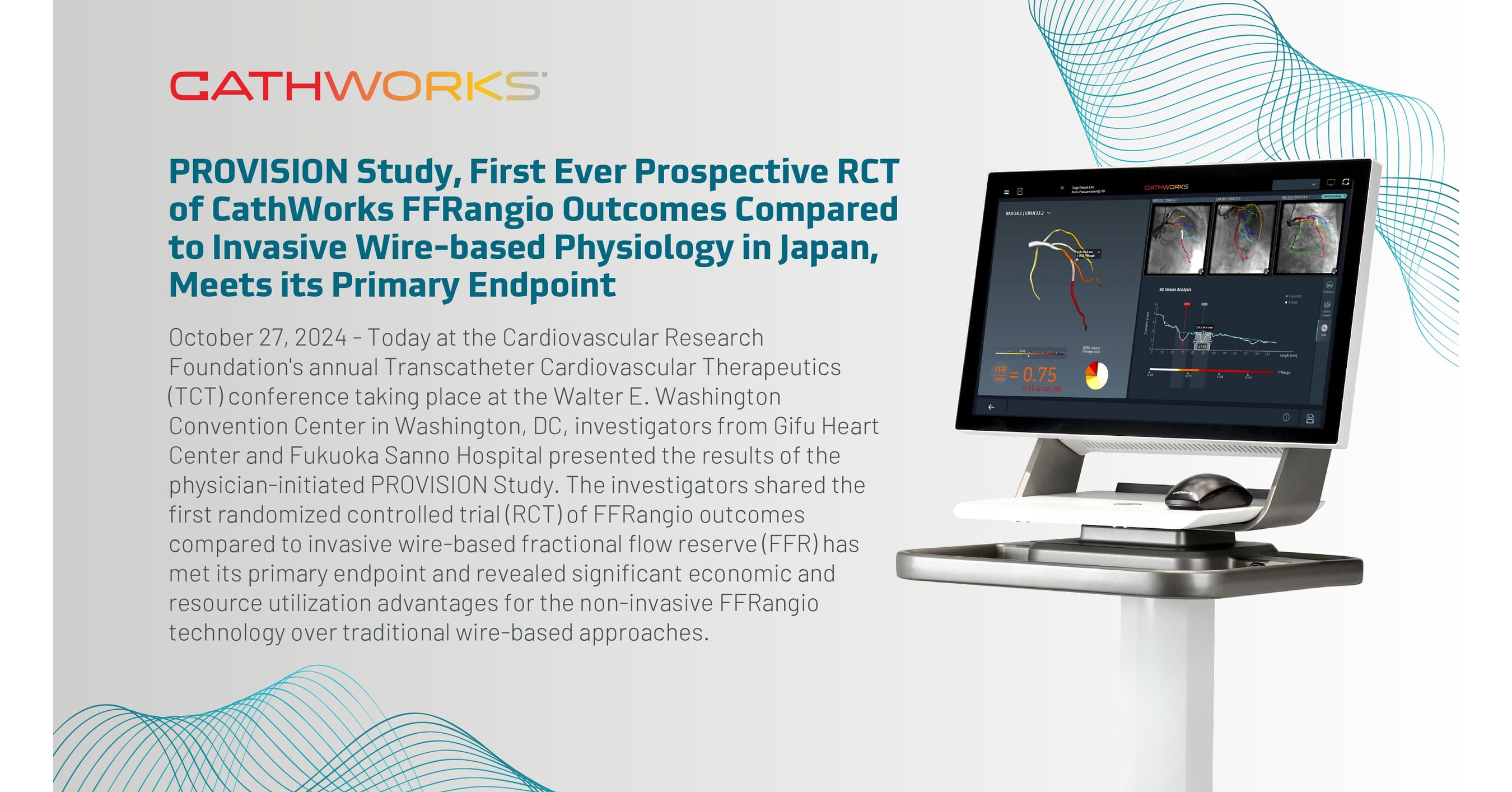 PROVISION Study, First Ever Prospective RCT of CathWorks FFRangio Outcomes Compared to Invasive Wire-based Physiology in Japan, Meets its Primary Endpoint