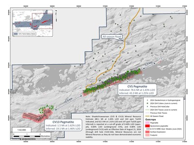 Figure 1: Drill holes completed subsequent to those included in the August 2024 MRE (green), through drill hole CV24-782. (CNW Group/Patriot Battery Metals Inc.)