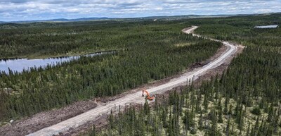 Figure 2: The Company’s all-season road, extending south from the all-season Trans-Taiga Road, provides direct ground access for drill rigs to the CV5 Spodumene Pegmatite. (CNW Group/Patriot Battery Metals Inc.)