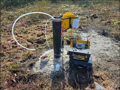 Figure 9: Monitoring well installation in drill hole CV24-672, situated north of CV5. (CNW Group/Patriot Battery Metals Inc.)