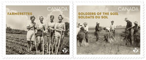 Remembrance Day stamps salute farmerettes and Soldiers of the Soil