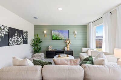 DIY shiplap wall in the family room at 122 Kainos Street.