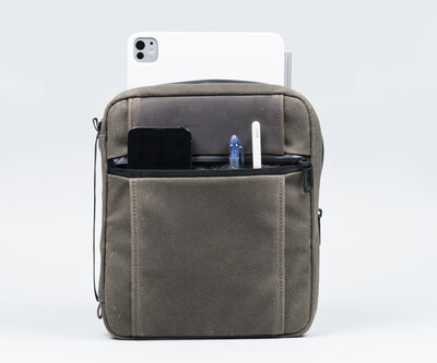 Tech Folio size Compact -- with front pocket contents and 11-inch iPad slid out of interior padded compartment