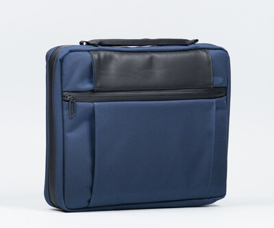 Size Medium Tech Folio in blue Forza and black full-grain leather