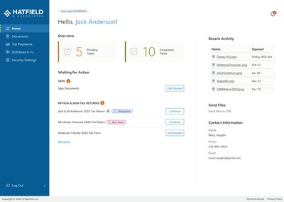 Home page of Client Portal. View of the dashboard.