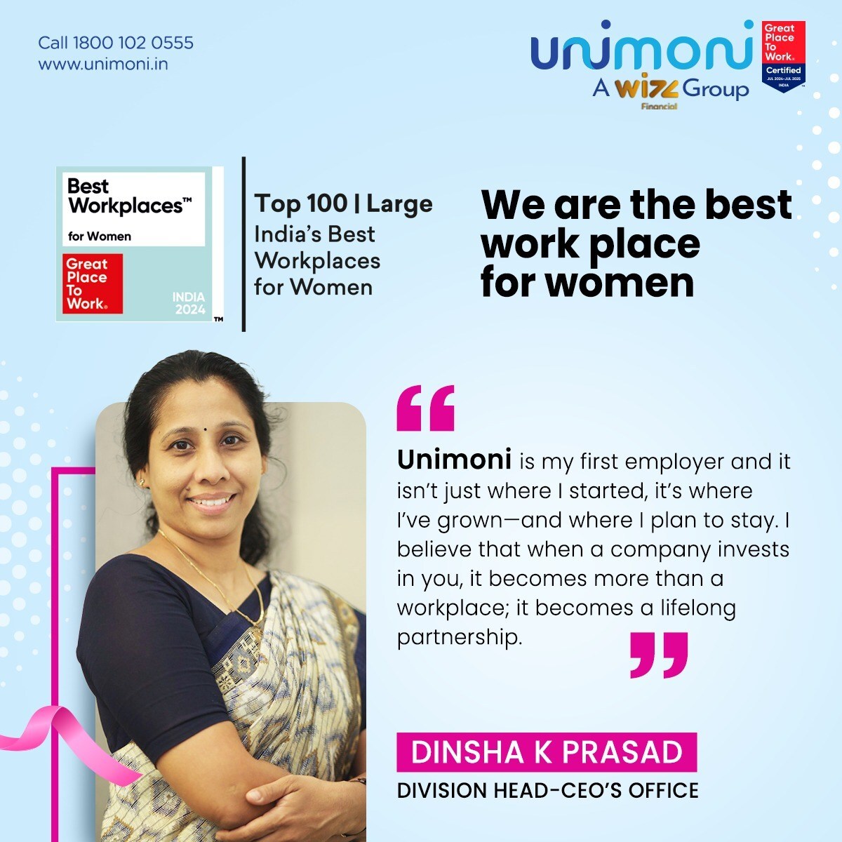 Unimoni Earns Prestigious 'India's Best Workplaces for Women 2024' Certification: Celebrating a Culture of Inclusivity and Empowerment