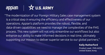 The Appian Platform will modernize and streamline the Army’s FMS process, managing everything from case initiation and lifecycle management to case closeout, logistics, and financials.