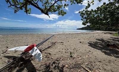 Launching the fixed wing UAV via catapult. (CNW Group/Adyton Resources Corporation)