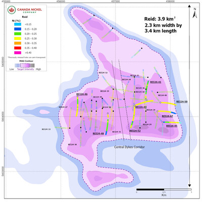 Figure-1-Reid---CNC-drillholes-over-total-magenetic-intensity (CNW Group/Canada Nickel Company Inc.)