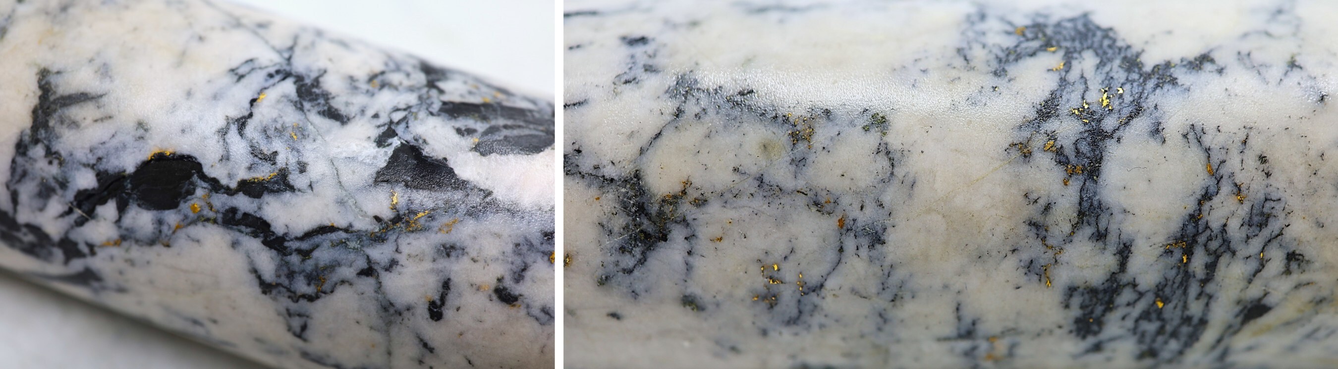 Figure 1: Photos of mineralization at Golden Dome at ~493.6m in NFGC-24-2158
^Note that these photos are not intended to be representative of gold mineralization in NFGC-24-2158. (CNW Group/New Found Gold Corp.) Figure 1: Photos of mineralization at Golden Dome at ~493.6m in NFGC-24-2158
^Note that these photos are not intended to be representative of gold mineralization in NFGC-24-2158. (CNW Group/New Found Gold Corp.)