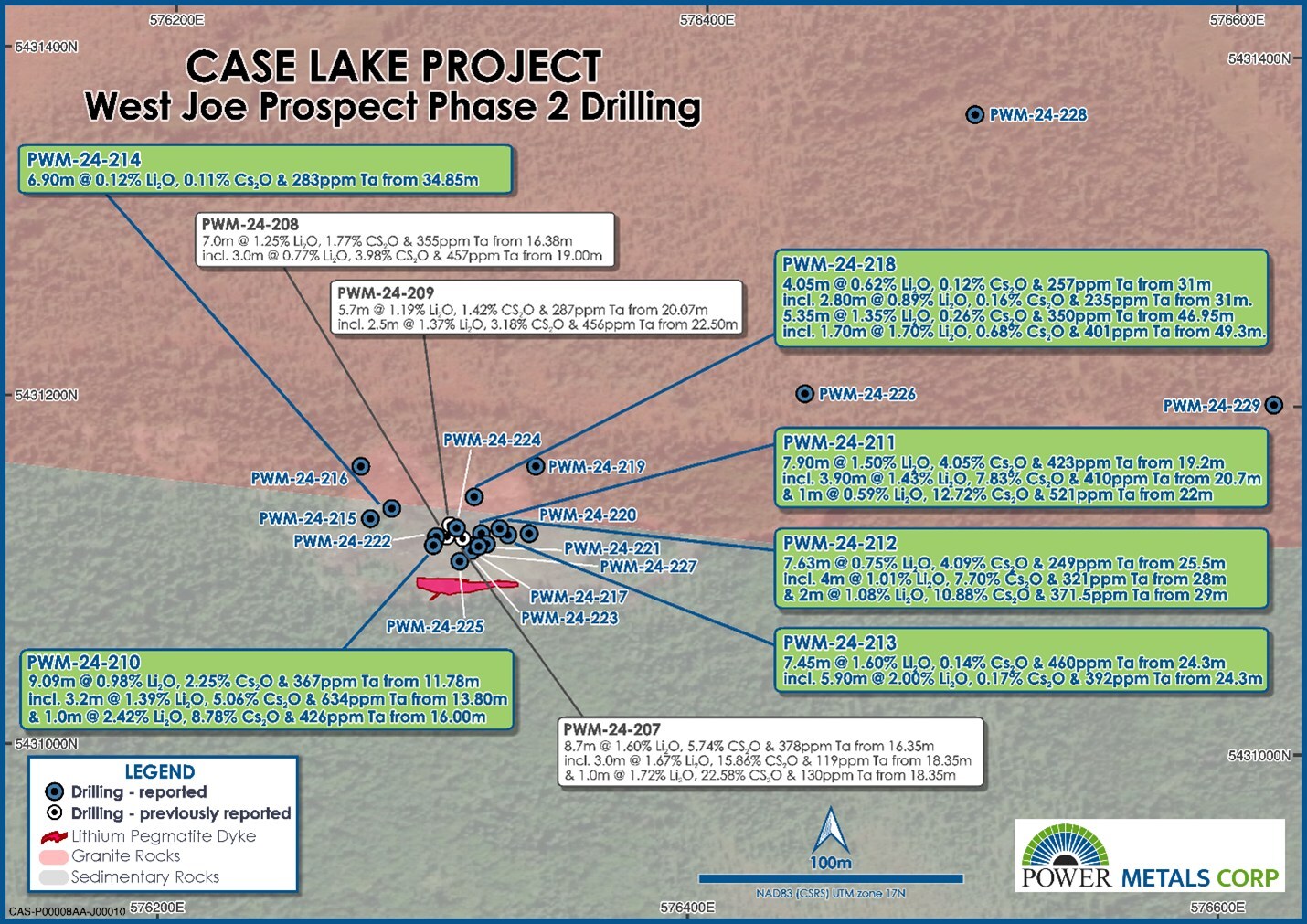 Figure 1 – Plan View Map of Phase II Drilling Collars displaying results as highlighted in this announcement (CNW Group/Power Metals Corp.) Figure 1 – Plan View Map of Phase II Drilling Collars displaying results as highlighted in this announcement (CNW Group/Power Metals Corp.)