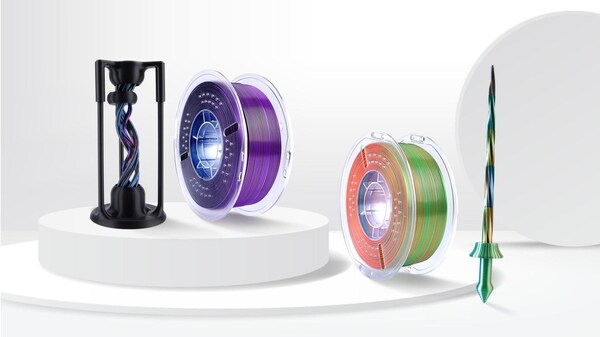 Elegoo has expanded its popular Silk PLA series with two new tri-color filaments, Silk Tri Blue Green Orange and Silk Tri Blue Purple Black.