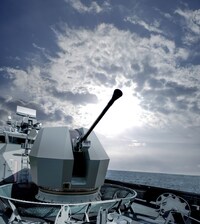 The Bofors 40Mk4 is a compact and lightweight naval gun system designed for anti-aircraft and anti-surface warfare operations.