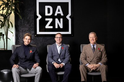 George Warren (Queensberry Promotions CEO), Pete Oliver (DAZN Group CEO of DAZN boxing business), and Frank Warren (Queensberry Promotions Founder and Chairman)