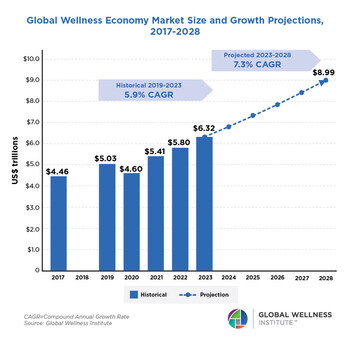 Global Wellness Economy Market Size and Growth Projections, 2017-2028