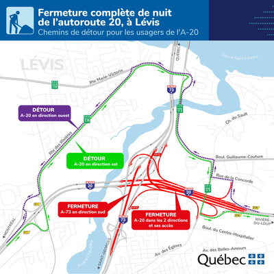 Fermeture complète de nuit de l'autoroute 20 à Lévis