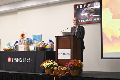 Michael Voltz, PSEG Long Island's director of Energy Efficiency and Renewables, speaks at the PSEG Long Island Energy Forum for Advocates on Oct. 23, 2024. The annual event is an information sharing opportunity for groups and agencies that provide services to the financially disadvantaged.