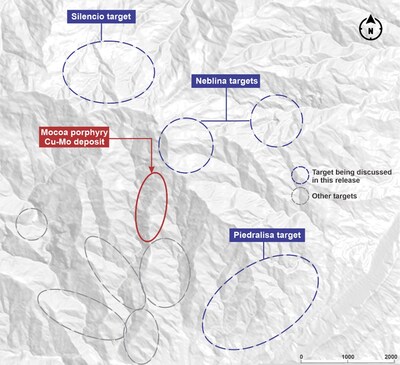 Figure 2. Plan view of the Mocoa project and the exploration targets discussed in this release. (CNW Group/Libero Copper & Gold Corporation)