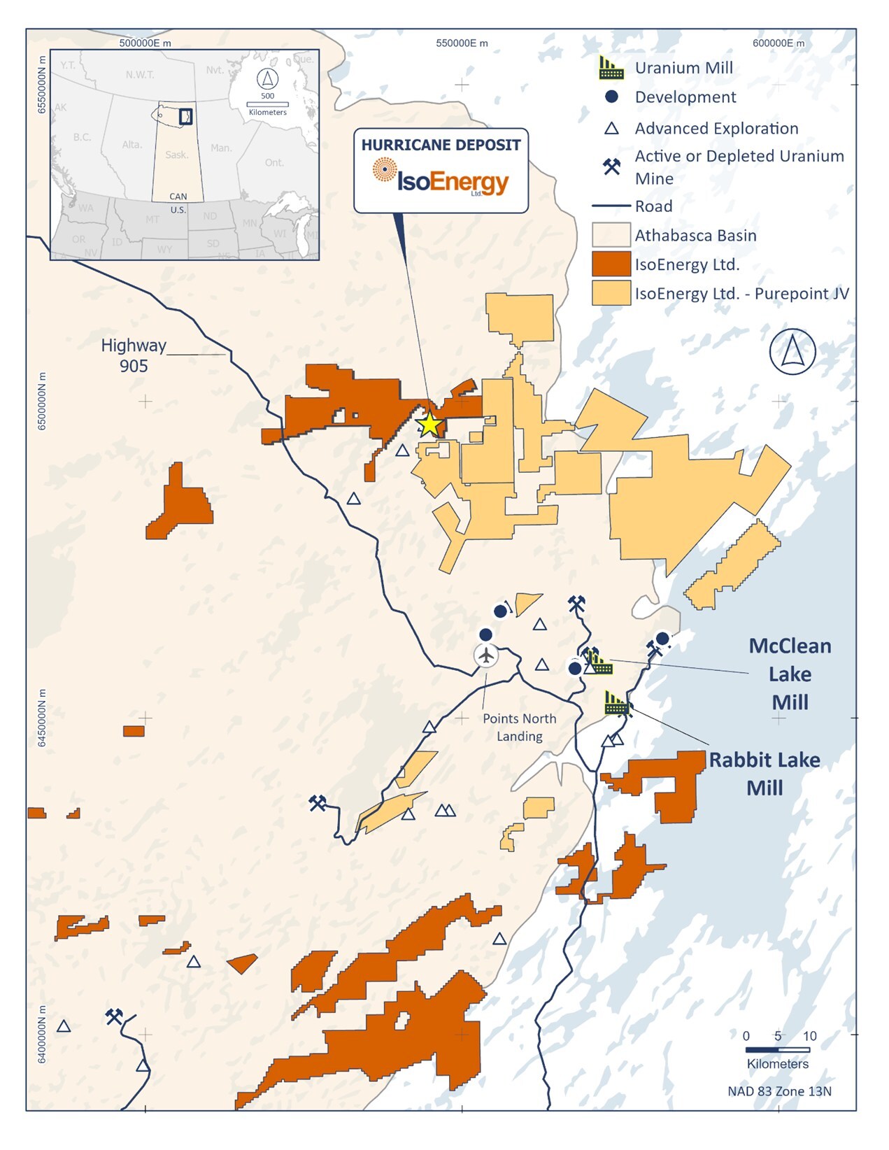 Figure 1 – Location map of the Hurricane Deposit and IsoEnergy’s exploration projects, including the Larocque East project, in the eastern Athabasca Basin. (CNW Group/IsoEnergy Ltd.) Figure 1 – Location map of the Hurricane Deposit and IsoEnergy’s exploration projects, including the Larocque East project, in the eastern Athabasca Basin. (CNW Group/IsoEnergy Ltd.)