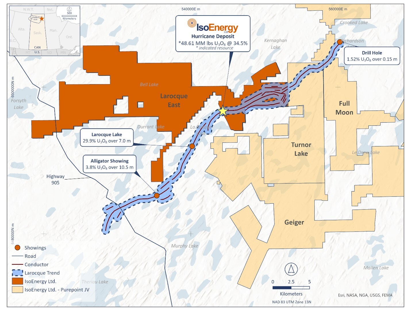 Figure 2 – Location map of the Larocque Trend spanning across IsoEnergy’s projects. (CNW Group/IsoEnergy Ltd.)