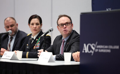 Panelists (from left) Michael Person, MD, FACS; Jennifer Gurney, MD, FACS; and Peter E. Fischer, MD, FACS.