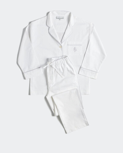 Four Seasons Women’s Hotel Pajamas – Signature White with Turkish Silver piping