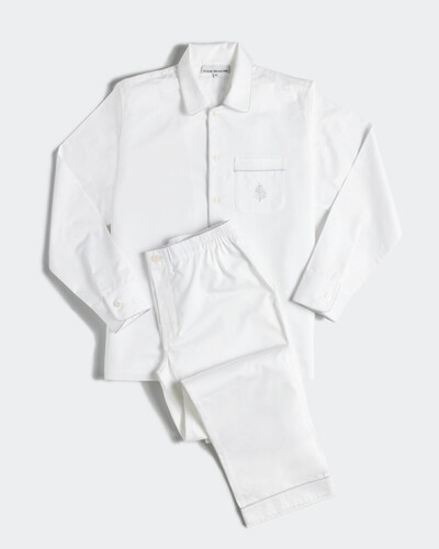 Four Seasons Men’s Hotel Pajamas – Signature White with Turkish Silver piping